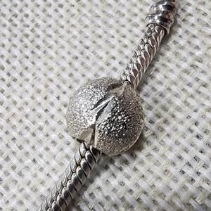 Silver Textured Round Charm Bead for Bracelets